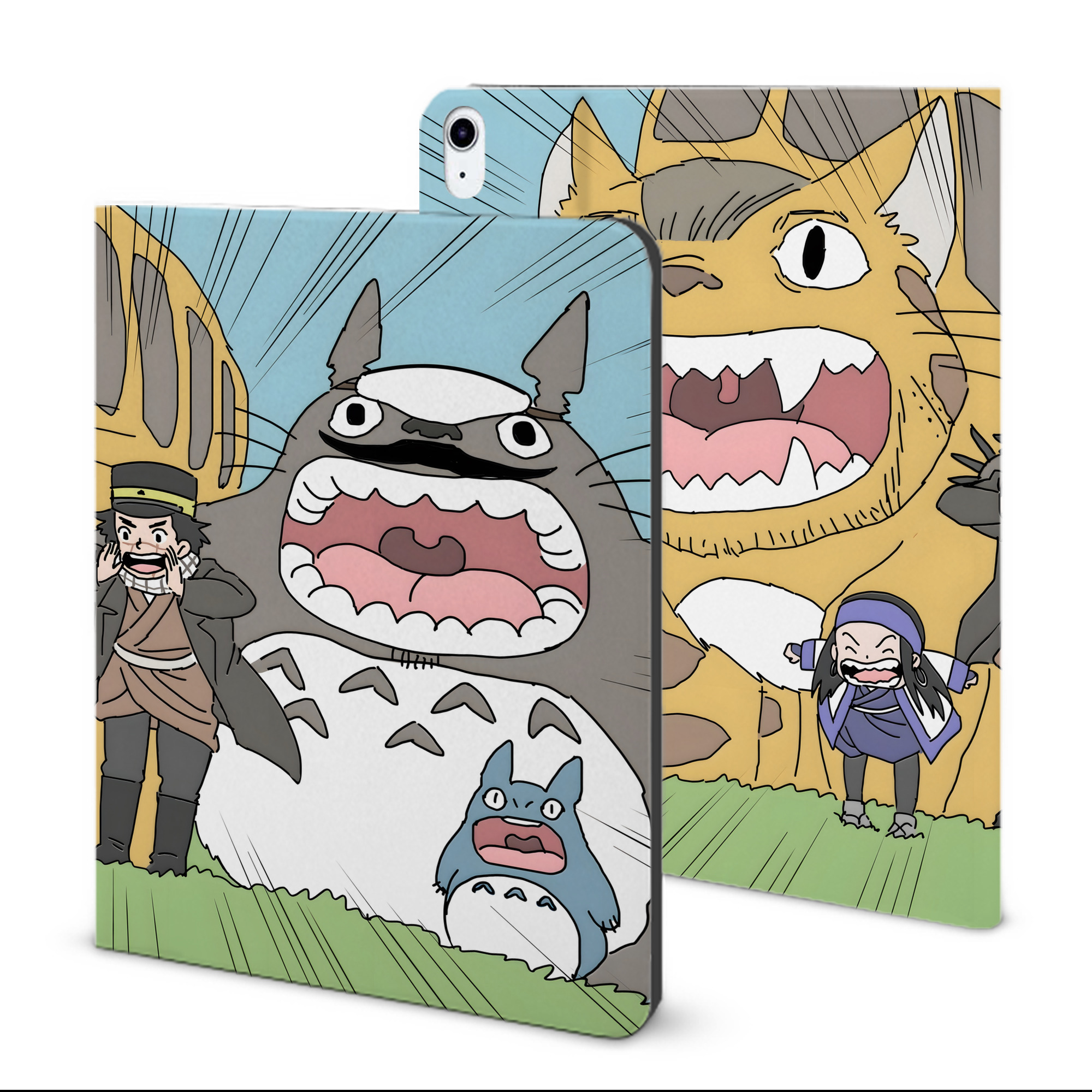 （画像用） となりのトトロ 草壁メイ 草壁サツキ My Neighbor Totoro Satsuki Kusakabe Mei Kusakabe IPad ケース ブック型 PUレザー TPU 耐衝撃 軽量 薄型 ペン収納なし 全面保護 IPad 各モデル対応
